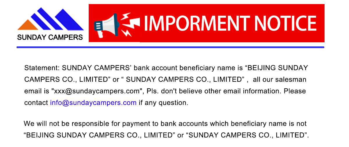 Importent Notice about Sunday Campers bank and Email