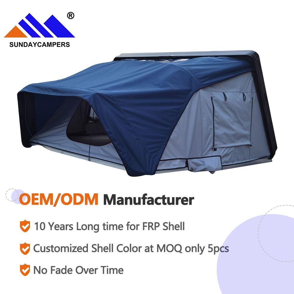 Customized 2500Mm 420D Fiberglass Reinforce Plastic 4 Person Largest Roof Top Tent Hard Shell Insulated