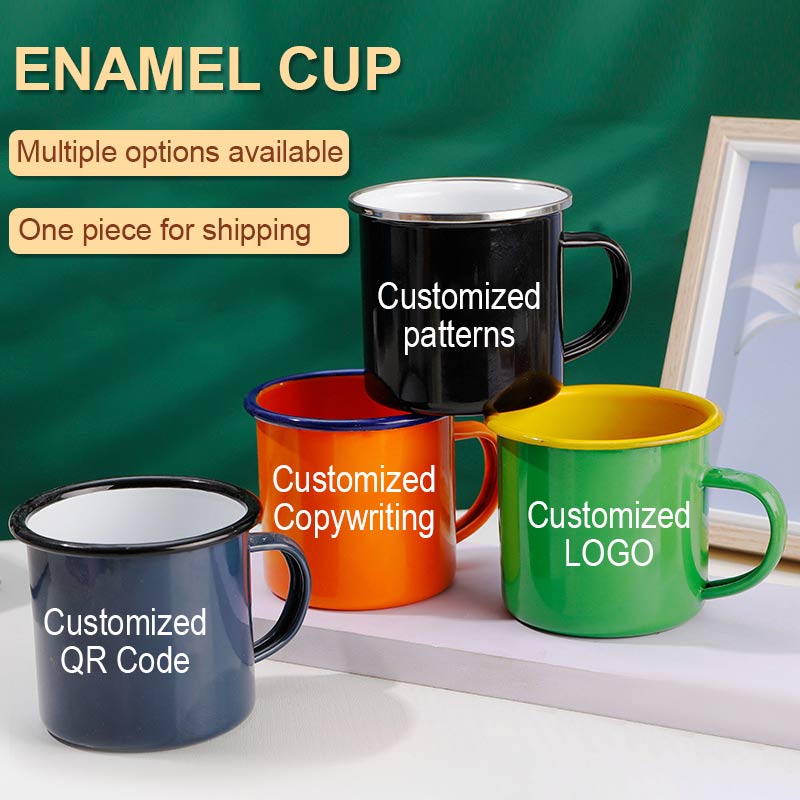 Enamelled Cup Mug Logo Printed Steel Custom Sublimation Travel Camping Enamel Coffee Cup